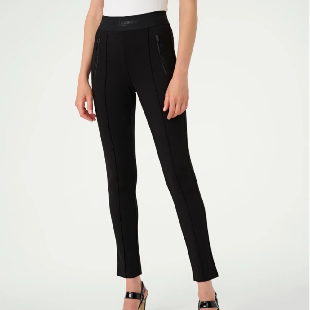 Karl Lagerfeld Paris Zip Detailed Pull On Pants Size Xl Black Nwot